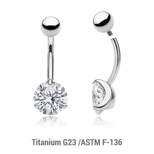 YBN16B5CZ8 Wholesale pack of 3 high polished titanium internally threaded belly bananas, Thickness 1.6mm, with 5 mm titanium ball and lower 8 mm prong set round CZ stone YBN16B5CZ8 Wholesale pack of 3 high polished titanium internally threaded belly bananas, Thickness 1.6mm, with 5 mm titanium ball and lower 8 mm prong set round CZ stone