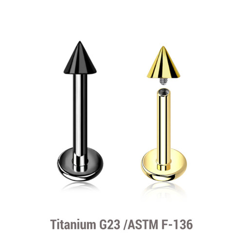 ULB12C3 Pack of 5 PVD plated titanium internally threaded labrets, Thickness 1.2mm, Cone size 3mm ULB12C3 Pack of 5 PVD plated titanium internally threaded labrets, Thickness 1.2mm, Cone size 3mm