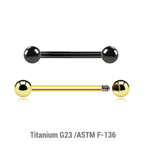 EBA16B4 Pack of 10 PVD plated Titanium G23 nipple barbells, Thickness 1.6mm, Ball size 4mm EBA16B4 Pack of 10 PVD plated Titanium G23 nipple barbells, Thickness 1.6mm, Ball size 4mm