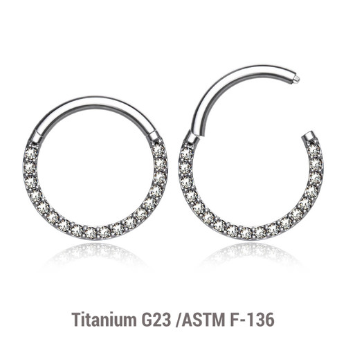 TSG12HCZB Wholesale Pack of 5 Titanium G23 hinged septum segment rings with forward facing prong set CZ, Thickness 1.2mm TSG12HCZB Wholesale Pack of 5 Titanium G23 hinged septum segment rings with forward facing prong set CZ, Thickness 1.2mm