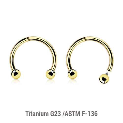 UCB12B25 Pack of 5 PVD plated titanium internally threaded circular barbells, Thickness 1.2mm, Ball size 2.5mm UCB12B25 Pack of 5 PVD plated titanium internally threaded circular barbells, Thickness 1.2mm, Ball size 2.5mm