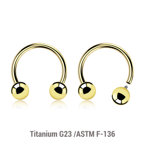 UCB12B4 Pack of 5 PVD plated titanium internally threaded circular barbells, Thickness 1.2mm, Ball size 4mm UCB12B4 Pack of 5 PVD plated titanium internally threaded circular barbells, Thickness 1.2mm, Ball size 4mm