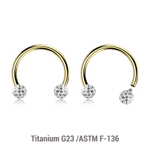 UCB12BF3 Pack of 5 PVD plated titanium internally threaded circular barbells, Thickness 1.2mm, with two 3mm multi-crystal balls with epoxy resin cover