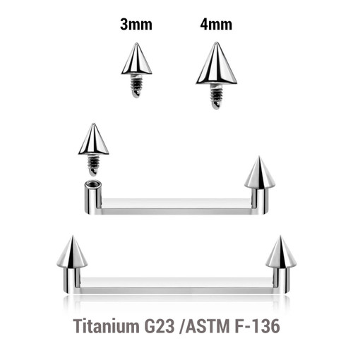 YSB16C Pack of 5 high polished titanium internally threaded flat surface barbells with a 90-degree angle and 2mm height, thickness 1.6mm and plain cones