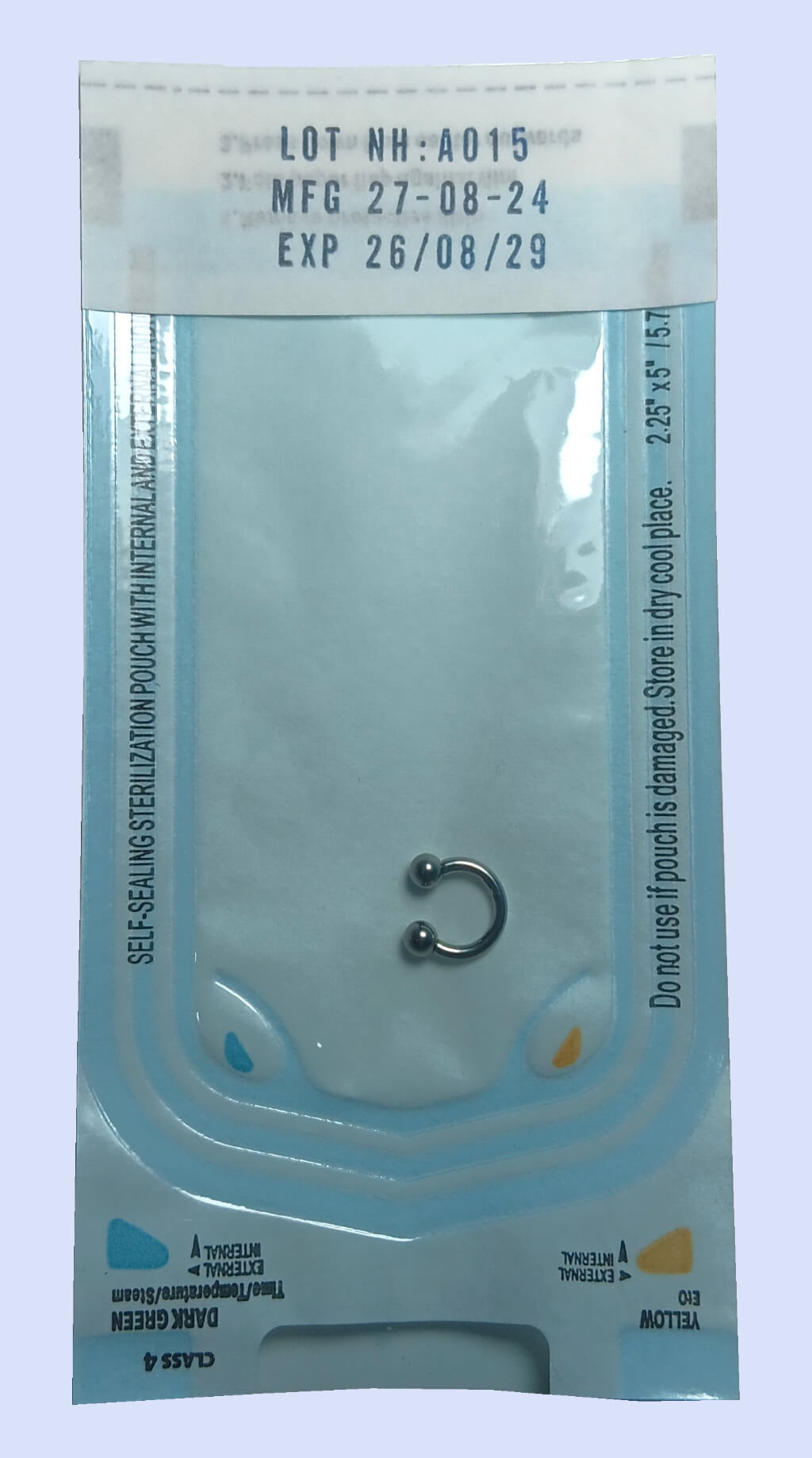 Sterilized Body Jewelry Packaging Example with Lot Number Expiration date and Manufacturing Date Standard