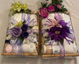 Beautifully decorated with silk flowers and ribbons. 