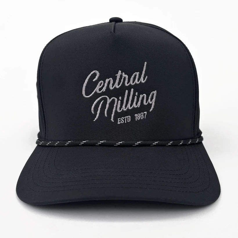 Embroidered Script Rope Hat - Black