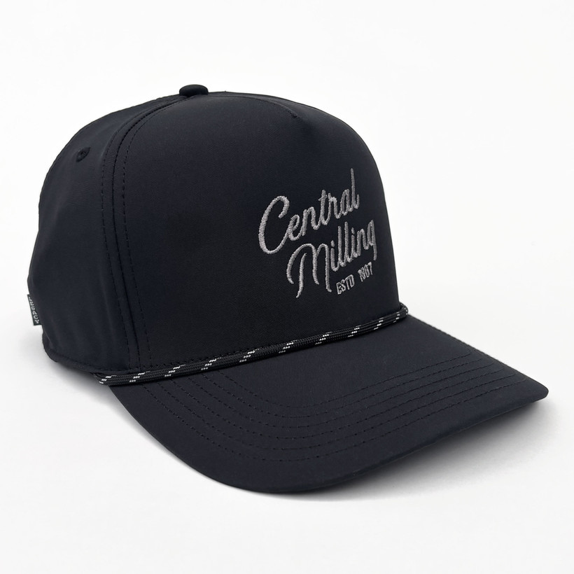 Embroidered Script Rope Hat - Black