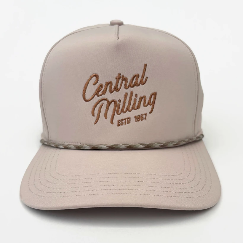 Embroidered Script Rope Hat - Stone