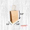 250 Bags - 5" x 3" x 8" Recycled Kraft Paper Shopping Bags