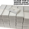 100 Boxes - Clear Top with White Swirl Bases Jewellery Boxes (With Filling) 5-7/16" x 3-1/2" x 1"