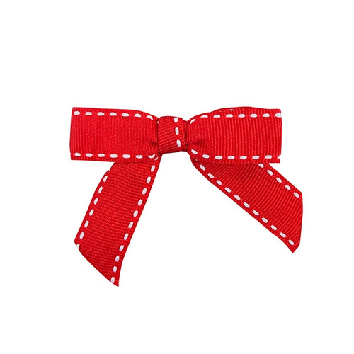Pre-Tied Grosgrain Saddle Stitch Twist Tie Bows - Red/White