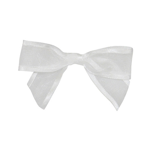 Pre-Tied Sheer Satin Twist Tie Bows - White