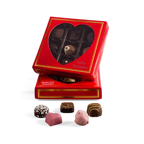 Custom Printed Chocolate Box Covers-8 oz. - Red Heart with Gold Trim