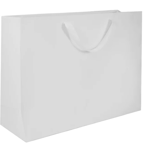 50 Bags - White Eco Euro Paper Bags with Twill Handles  20 x 6 x 14