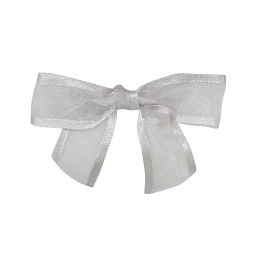 Pre-Tied Sheer Satin Twist Tie Bows - Silver