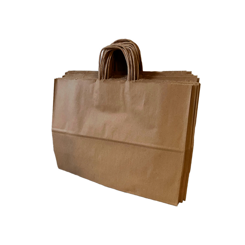 25 Bags - 16" x 6" x 12" Recycled Kraft Paper Shopping Bags