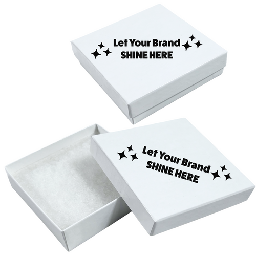 Branded White Gloss Jewellery Boxes - 3-1/2" x 3-1/2" x 7/8" 100 Boxes/Pack