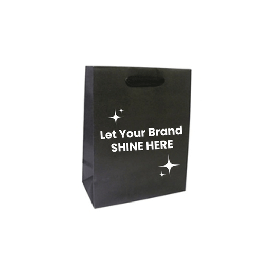 Branded Eco Euro Paper Bags - Black 8 x 4 x 10" - 100 Bags