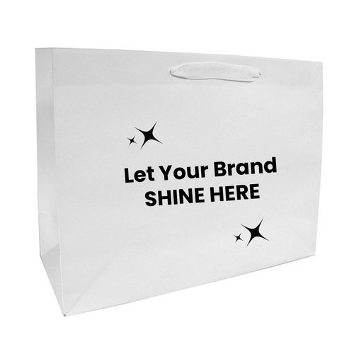 100 Bags - White Custom Branded Eco Euro Paper Bags with Twill Handles 16 x 6 x 12