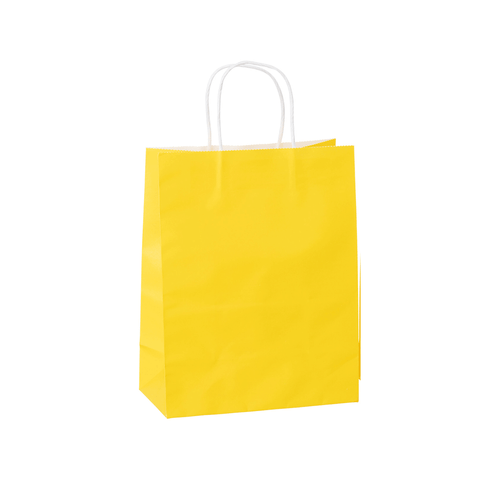 Paper Shopping Bags - Bright Yellow 8"x 4" x 10" - 250 Bags