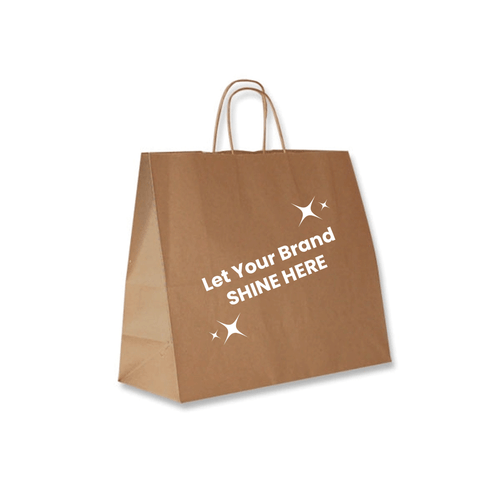 250 Bags - 16" x 6" x 12" - Branded  Recycled Kraft Paper Shopping Bags