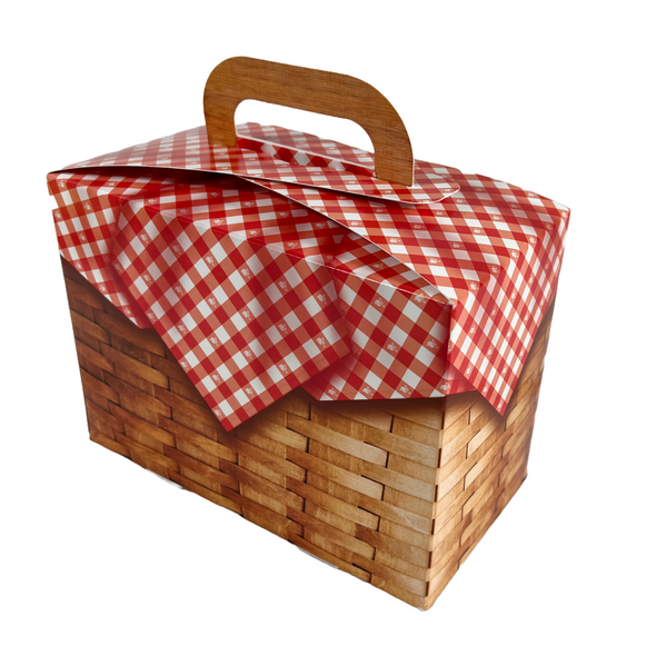 100 Boxes -  Picnic Basket Tote Gable Boxes with Handles - 8-1/2" x 6" x 4-1/2"