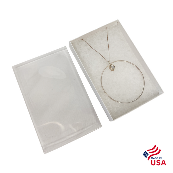 100 Boxes - Clear Top with White Swirl Bases Jewellery Boxes (With Filling) 5-7/16" x 3-1/2" x 1" 100 Boxes - Clear Top with White Swirl Bases Jewellery Boxes (With Filling) 5-7/16" x 3-1/2" x 1"