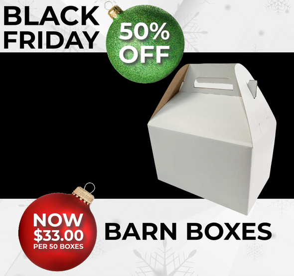 BLACK FRIDAY DEALS - 50 Boxes - 8" x 5.5" x 5" White Barn Food Boxes