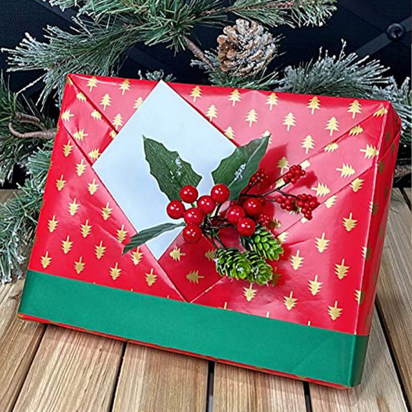 Gold Trees on Red Gift Wrap - 24" width x 417 feet Gold Trees on Red Gift Wrap - 24" width x 417 feet