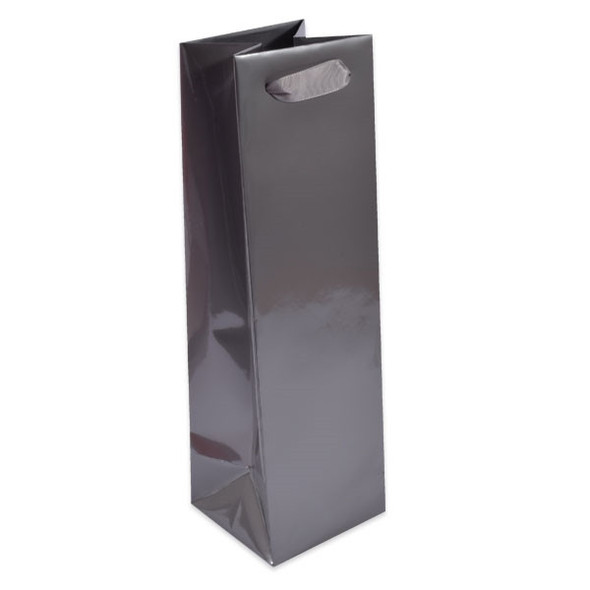 BLACK FRIDAY DEALS - 100 Bags - Ribbon Handle Wine Bags - 4-1/2" x 15" x 4-1/2" Gloss Pewter