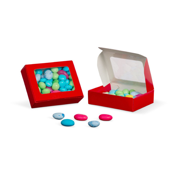 50 Boxes - 1/4 lb. Candy Boxes - Red with Window - 4-9/16" x 3-9/16" x 1-1/4"