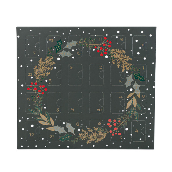 10 Sets (Boxes & Trays) Fillable (Empty) Advent Calendar Candy Boxes - Forest Green & Gold Wreath