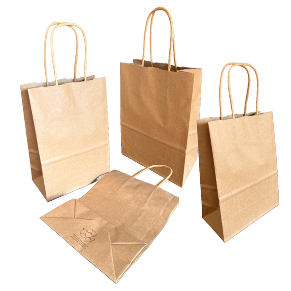 BLACK FRIDAY DEALS - 250 Bags - 5" x 3" x 8" Recycled Kraft Paper Shopping Bags