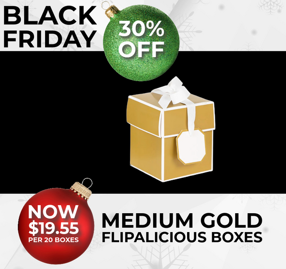 BLACK FRIDAY DEALS - Flipalicious Gift Boxes - 4" x 4" x 4-3/4" Gold - 20 Boxes