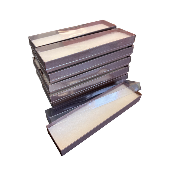10 Boxes - Clear Top with Brown Bases Jewellery Boxes (With Filling) 8" x 2" x 7/8"