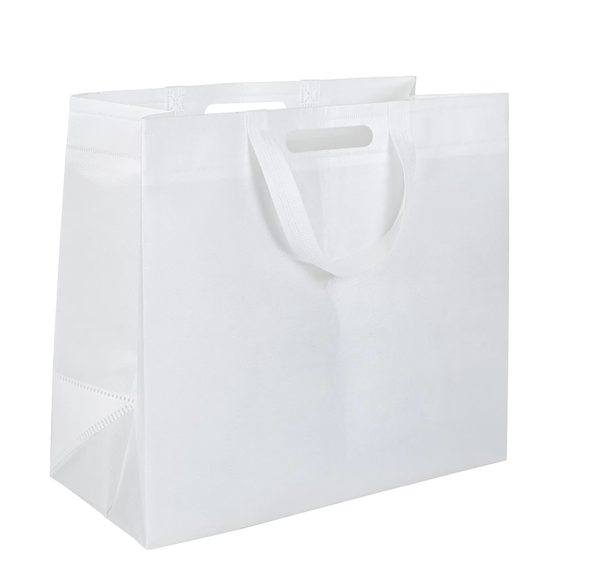 Saavy Sonic PP Non-Woven - Strap & Die Cut Handle Bags -17" x 7.5" x 15" White 50 Bags/Case