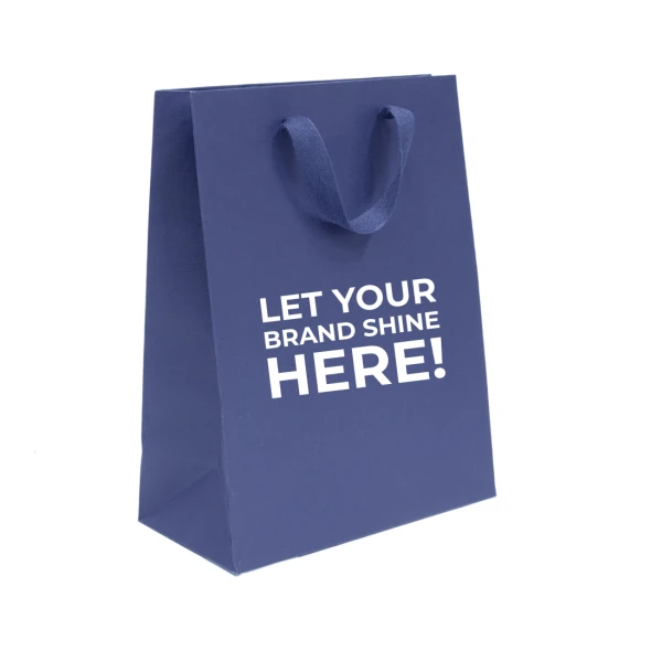 100 Bags - Custom Branded Navy Blue Eco Euro Paper Bags with Twill Handles 10 x 5 x 13