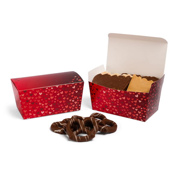 50 Boxes - 1 lb. Foil Hearts Ballotin Candy Boxes - 6-3/4" x 3-3/4" x 3-1/2"
