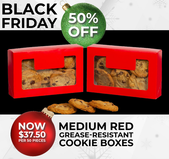 BLACK FRIDAY DEALS - 50 Boxes - Red Medium Grease Resistant Cookie - Bakery Boxes