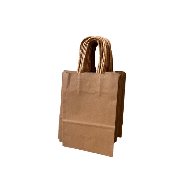 25 Bags - 8" x 4" x 10" Recycled Kraft Paper Shopping Bags