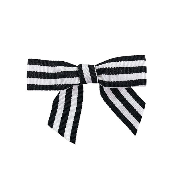 Pre-Tied Grosgrain Stripe Twist Tie Bows - Black/White