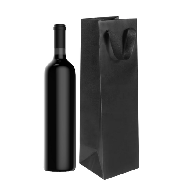 100 Bags - Black Eco Euro Wine Bags with Twill Handles 4-1/2" x 15" x 4-1/2"