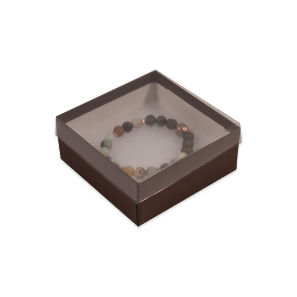 Clear Lid with Brown Base Jewellery Boxes 3-1/2" x 3-1/2" x 1-7/8"