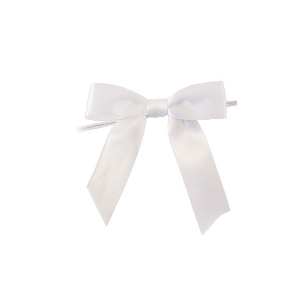 Pre-Tied Satin Twist Tie Bows - White