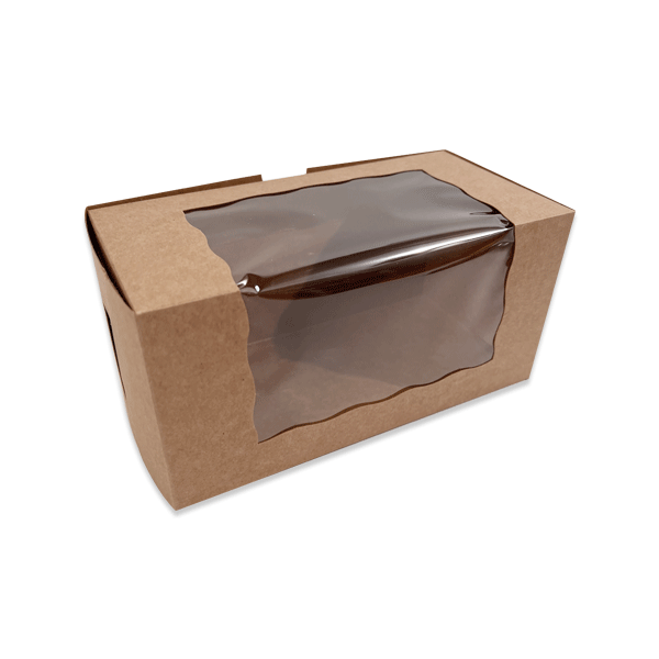 10 Boxes - 8" x 4" x 4" Kraft Bakery Box with Windows - Fits 2 Cupcake