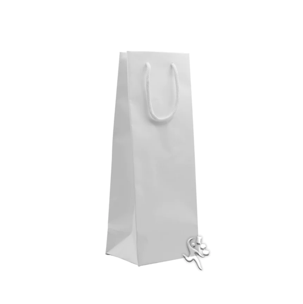 25 Bags - Single Wine Bottle Bag - White Laminated with Rope Handle