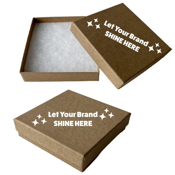 Branded Kraft Jewellery Boxes - 3-1/2" x 3-1/2" x 7/8" 100 Boxes