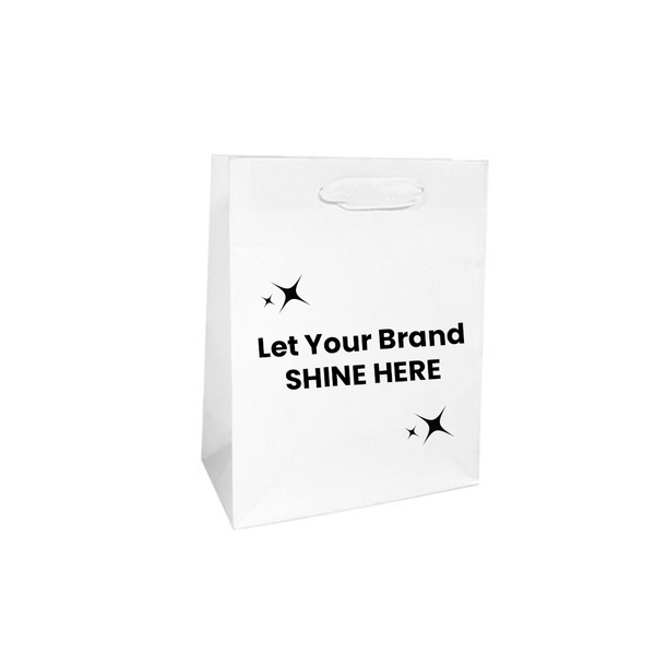 100 Bags - White Custom Branded Eco Euro Paper Bags with Twill Handles 8 x 4 x 10