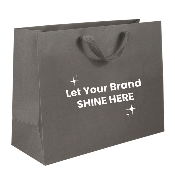 100 Bags - Grey Custom Branded Eco Euro Paper Bags with Twill Handles 16 x 6 x 12